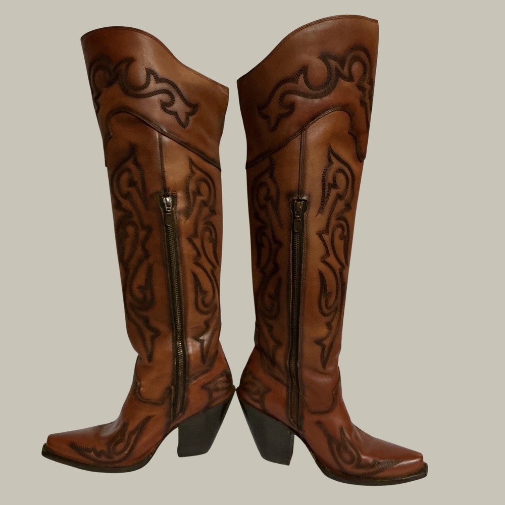 Dan Post Western Boots Women's 6.5M Cognac Leather Seductress Over The Knee